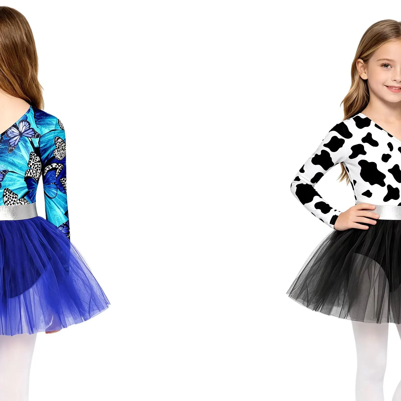 Cute Butterfly Print Ballet Tutu Dress for Kids Girls Fairy Prom Party Metallic Leotards Latin Jazz Modern Dancing Costume