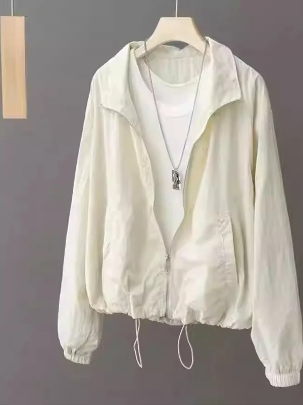 夏用軽量カジュアル女性用日焼け止め服通気性ルーズスタイル韓国版オールマッチ小さいサイズウインドブレーカー