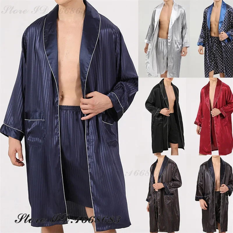 Plus Größe 3XL Männlichen Robe Pyjamas Set Frühling Sommer Neue Männer Nachtwäsche Hause Kleidung Lose Beiläufige Rayon Bademantel Kleid Loungewear