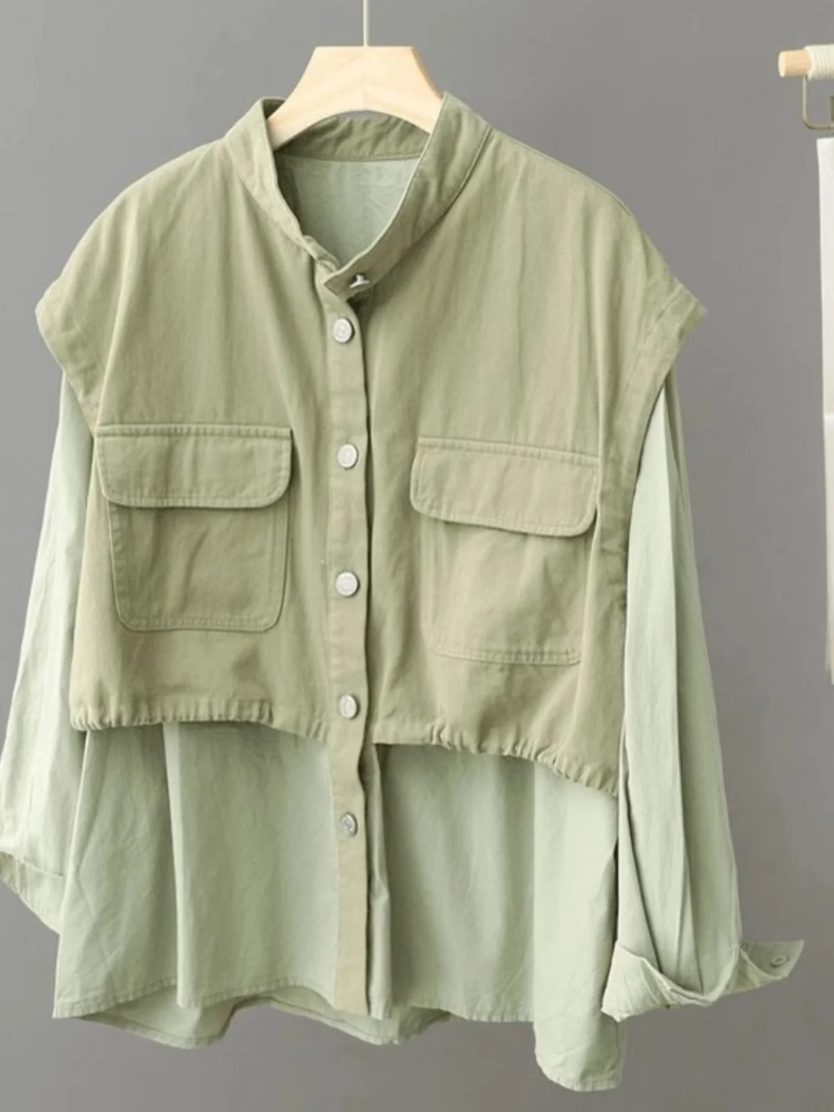 Design Sinn Patchwork Weste irt Oberbekleidung frauen Lose Abnehmen High-End-Gefühl Kleine ence Gefälschte Zwei-Stück top