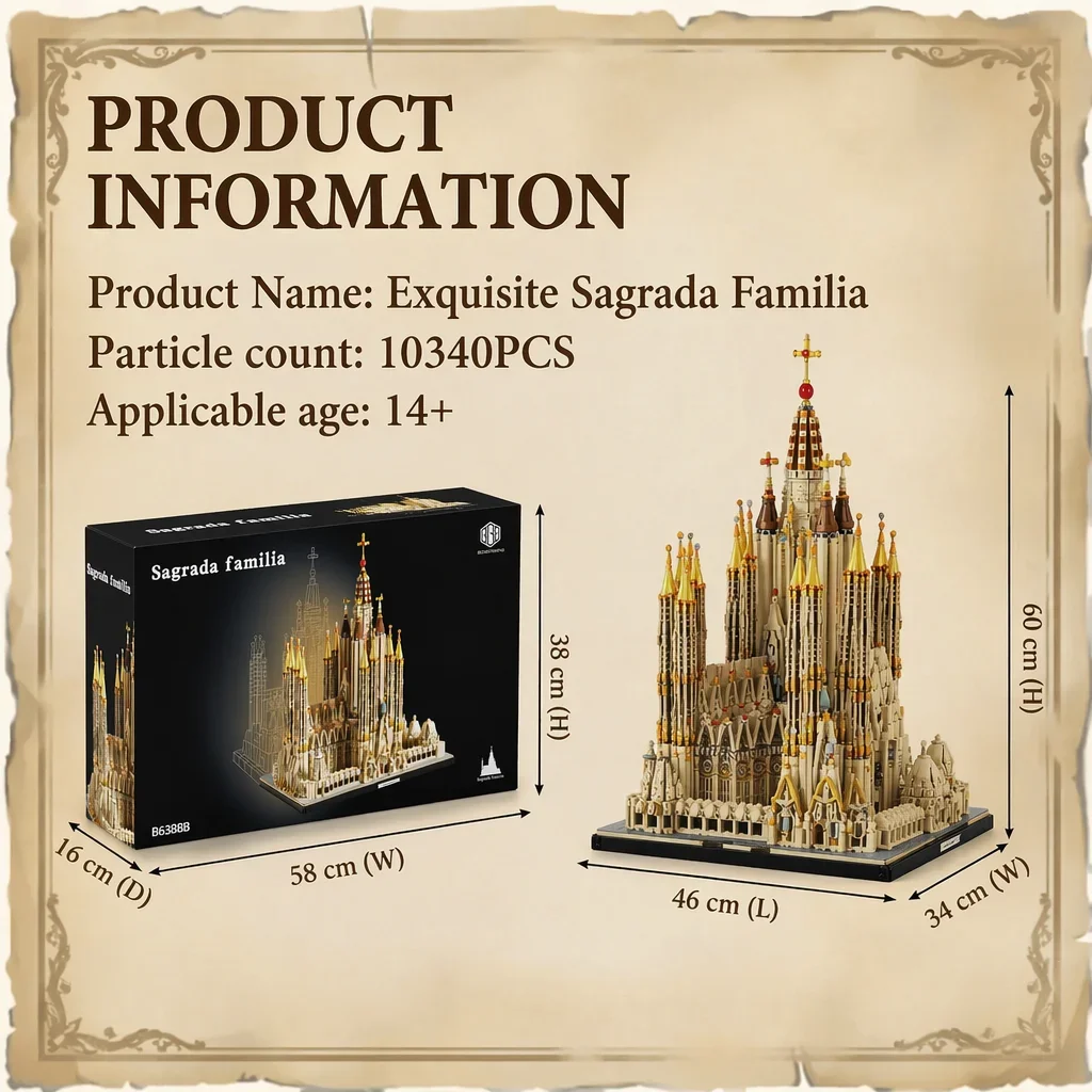 Middeleeuws Barcelona Sagrada Familia Katholieke Kerk Architectuurmodel Modulaire Gebouwen Blokken Verzamelspeelgoed Cadeau voor Volwassenen 10340 Stuks