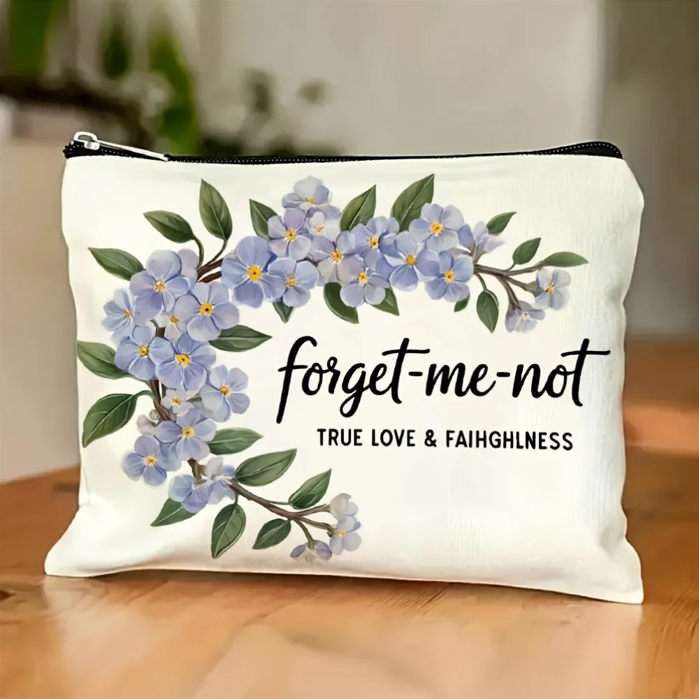 

A Forget-me-not Floral Makeup Bag- Multifunctional Zipper Pouch, Jewelry Storage Bag, Perfect Travel Zipper Small Storage Bag.