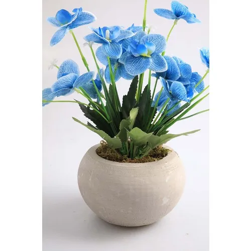 Kibrithane Flower Artificial Flower Concrete Flower Pot Mini Blue Fabric Orchid KC00200811