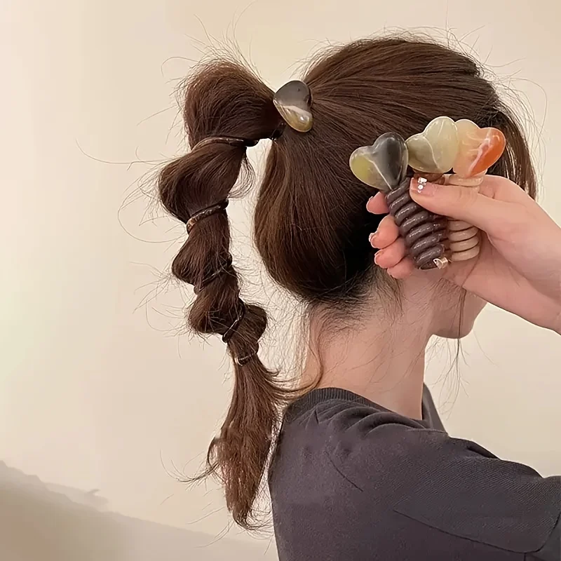 4 pieces elegant heart-shaped hair bands - mixed color ponytail bands, daily accessories for all seasons