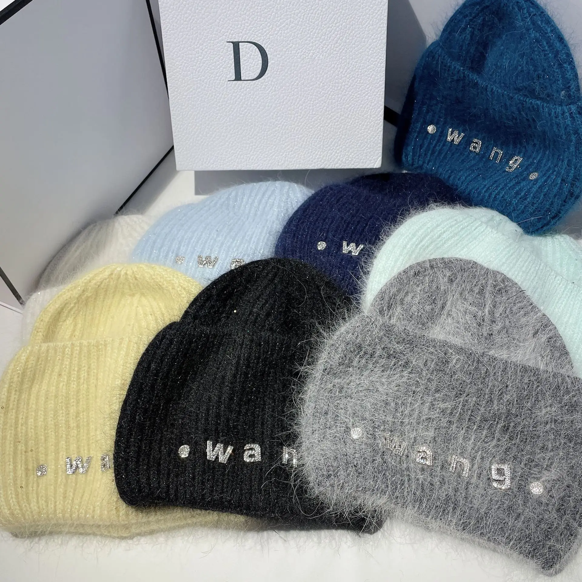 

2025 Trendy Women's Rabbit Fur Knit Hat - Autumn Winter Fashion with Sparkling Sequins, Ultra Soft Waxy Warm Wool Hooded Beanie