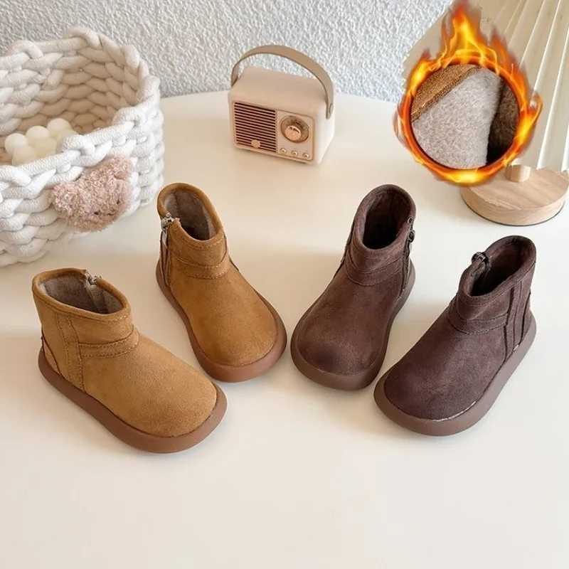 2026Autumn Winter Baby Boys Girls Boots Oxford Suede Children Casual Shoes Outdoor Anti-slip Infant Shoes Plush Kids Ankle Boots