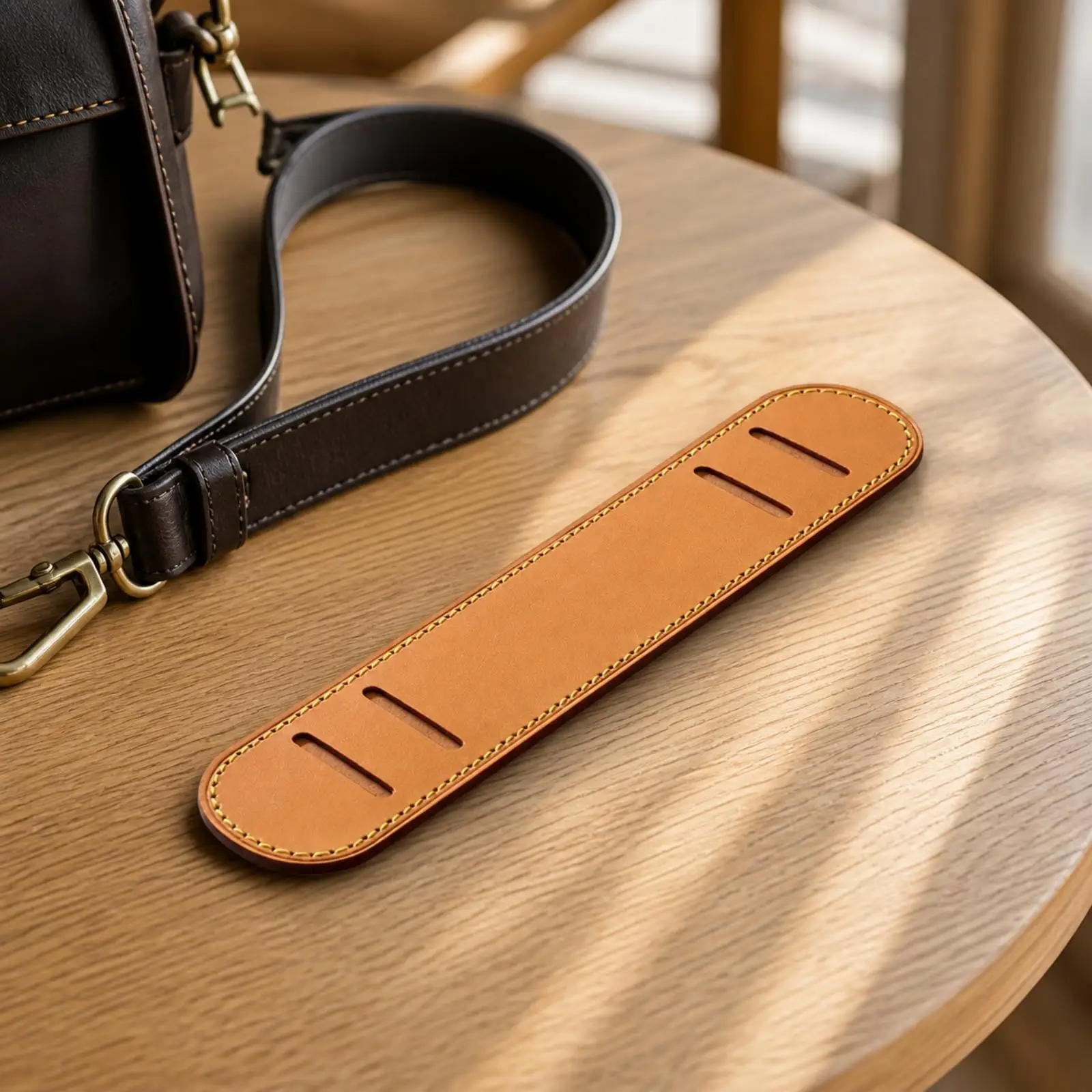 Vegetable-Tanned Leather Carry Pad Pressure-Relieving Leather Shoulder Carry Pad Comfortable Bag Accessory for Extended