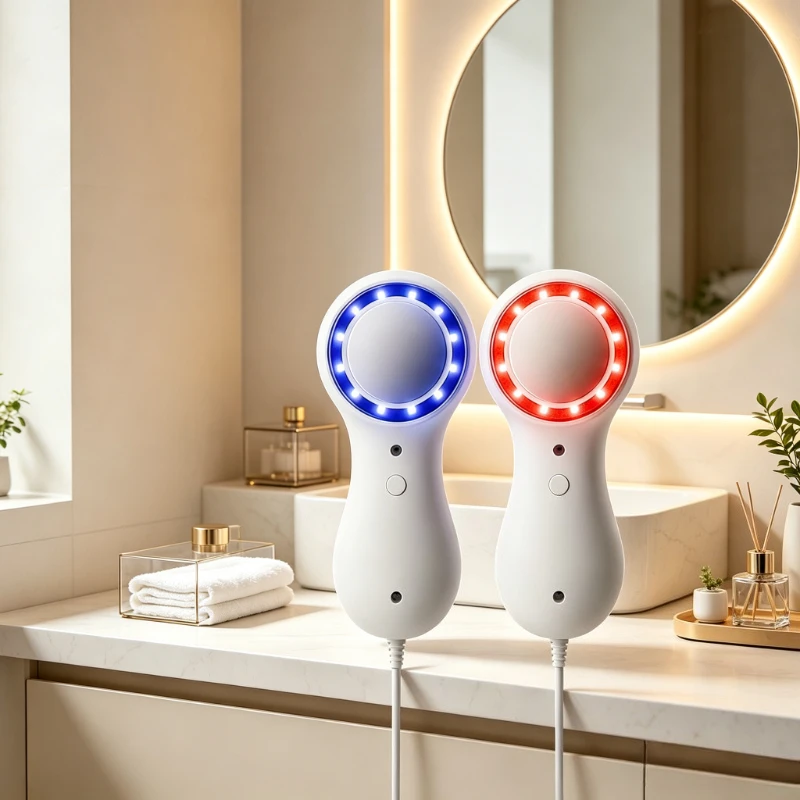 Hot Cold Facial Ice Hammer Red Blue Light Beauty Device Cooling Warming Skin Care Tool for Salon Home Dorm Use 냉온 피부 마사지기