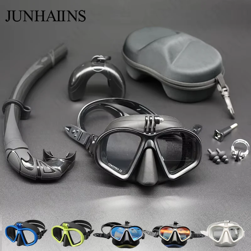 Wet Go-pro Mount Low Volume Diving Mask Tempered Glass Freedive Mask J-type Diving Mask Snorkel Set with Camera Mount 프리다이빙