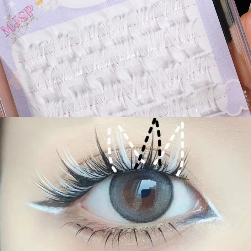 Pink/White/Blue/Purple Colored Eyelash Clusters Manga Lashes Colored False Eyelashes Extension Natural Long Faux Bunches Makeup