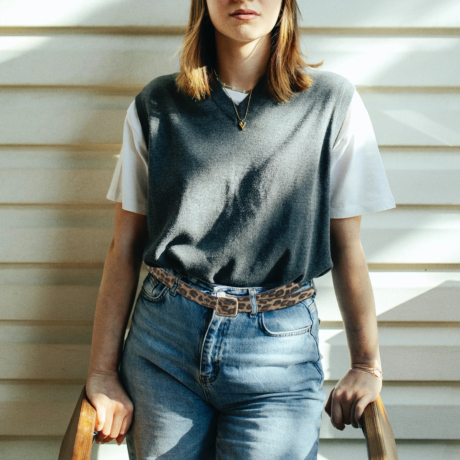 Cintura con stampa leopardata da donna finta cintura vintage con fibbia cinture da donna per pantaloni jeans abito design animale di grandi dimensioni