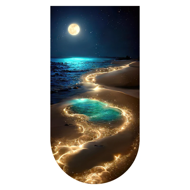

Wave entrance decorative painting moon aurora corridor end hanging painting light luxury sea view home with lamp mural