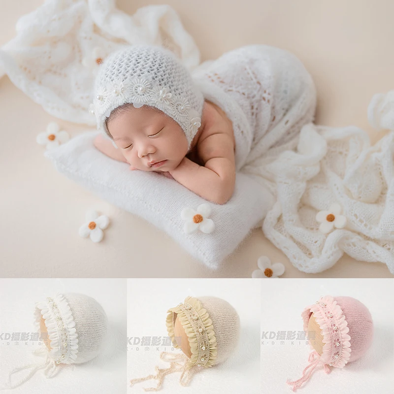قبعة أطفال محبوكة لطيفة لحديثي الولادة، قبعة أطفال مرنة قابلة للتمدد ناعمة للتصوير الفوتوغرافي لحديثي الولادة، التعميد، استحمام الطفل #1