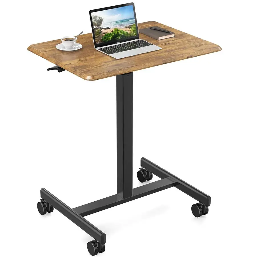 Small Mobile Standing Desk, Rolling Laptop Computer Carts, Portable Laptop Desk with Wheels, Adjustable Height Table for Home Of