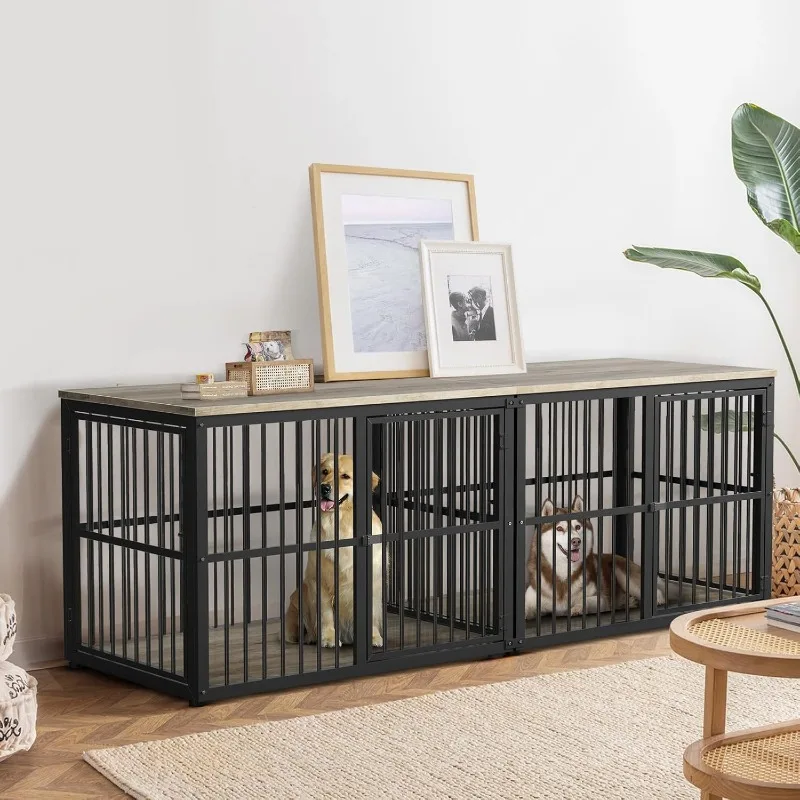 

86.62''Dog Crate Furniture Large Breed TV Stand with Double Rooms,Wooden Dog Kennel Dog Crate End Table with Removable Divider f