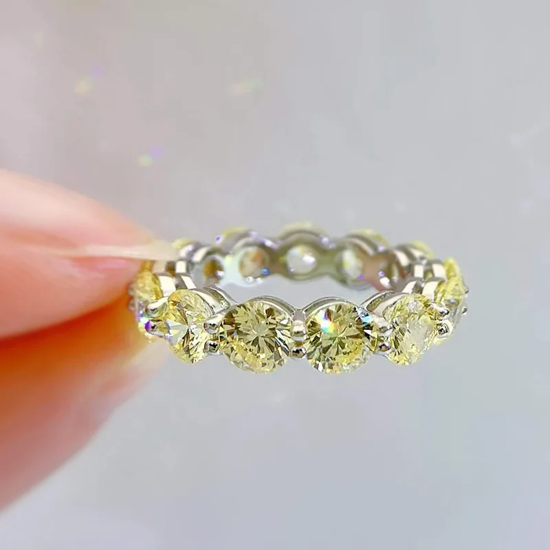 925 Sterling Silver Eternity Ring for Women 5mm Pink Yellow Similar Diamond Moissanite AAA Cubic Zirconia