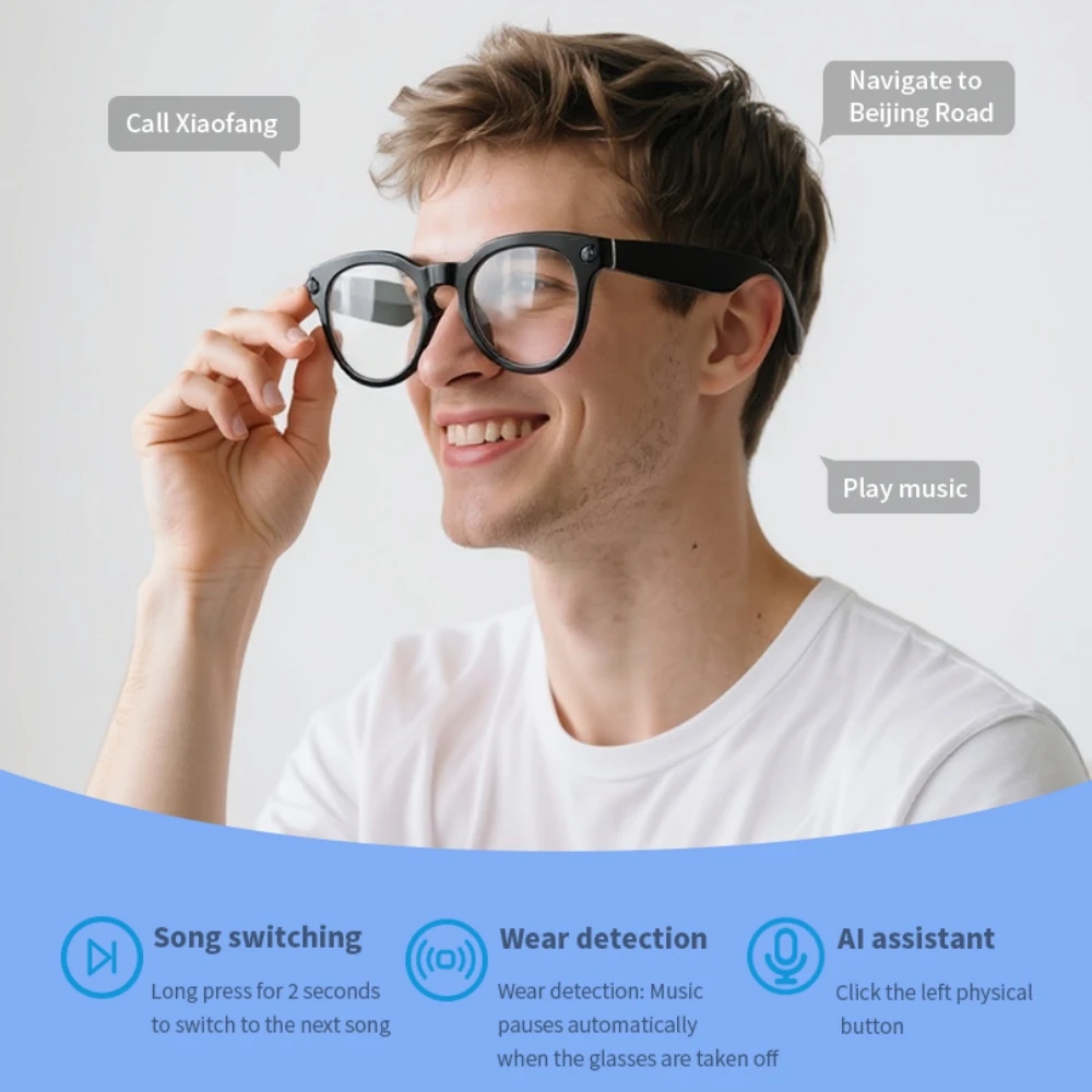 Smart Glasses Camera Audio 1200P HD Recording AI Assistant Headphone Wireless Earphone Bluetooth Men Women Sunglasses