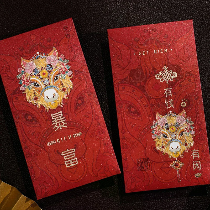 6pcs 2026 Horse Year Red Envelopes Chinese Style Blessing Lucky Money Envelopes Traditional Cartoon Red Packets