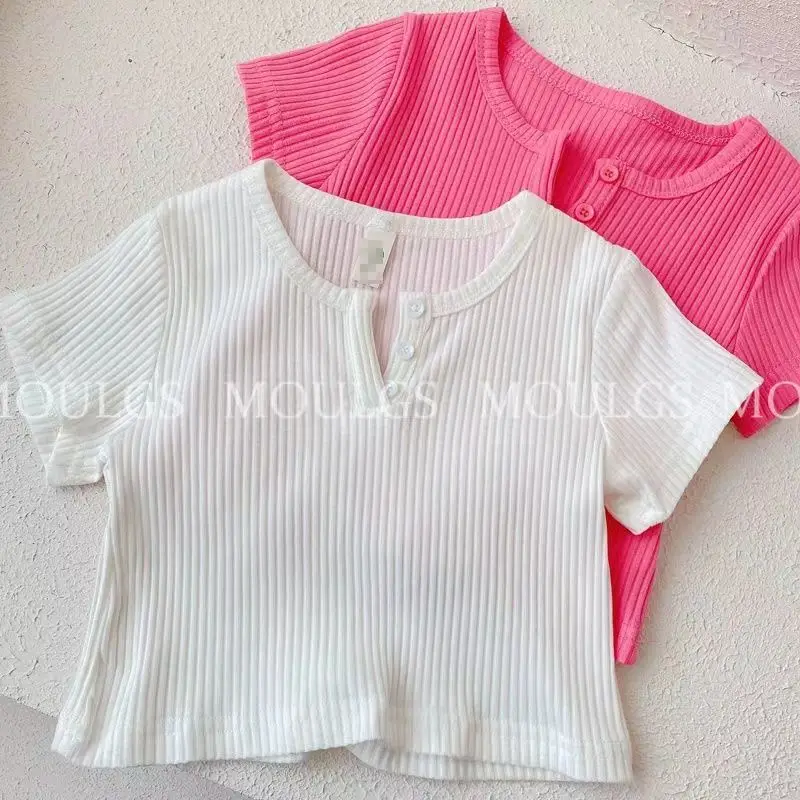 2024 Summer Girls Sweet Short Sleeve Thin Tee Candy Color