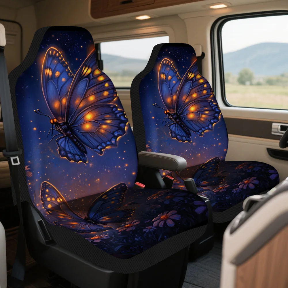 2pcs Magic Glow Butterfly Car Seat Covers Set - Glowing-in-the-Dark Effect, Fit For Most Cars, Heavy-Duty All-Weather Protection