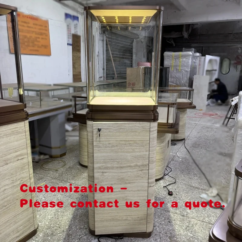 

Элитный высокий шкаф-витрина для ювелирных изделий с текстурой под дерево, металлический, из нержавеющей стали, мебель для ювелирного магазина, шкаф для украшений