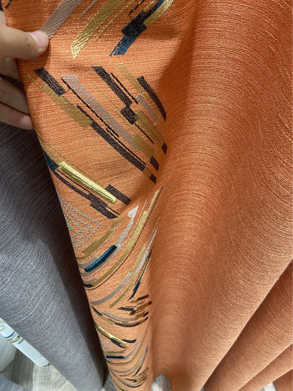 New Light Luxury Embroidery High Shading Curtains for Living Room Bedroom Orange Splicing Fashion Modern Simple European Style