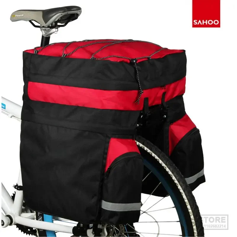 

Sahoo 60L Bicycle Carrier Bag W/ Rain Cover Rear Rack Trunk Luggage Pannier Back Seat Double Side Bags Outdoor Cycling Storage 1