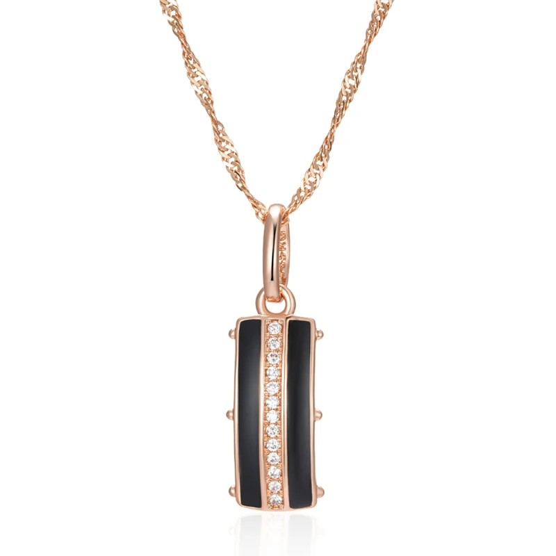 Kinel Hot Black Enamel Square Pendant Necklace Women 585 Rose Gold Color Natural Zircon Accessories High Quality Daily Jewelry