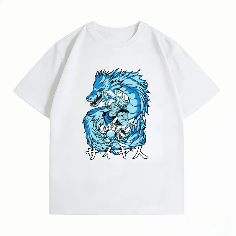 Bandai Dragon Ball Super Goku Ultra Instinct Ice Dragon Print T-shirt Casual Short Sleeve Cotton Anime Streetwear Men's T-shirt