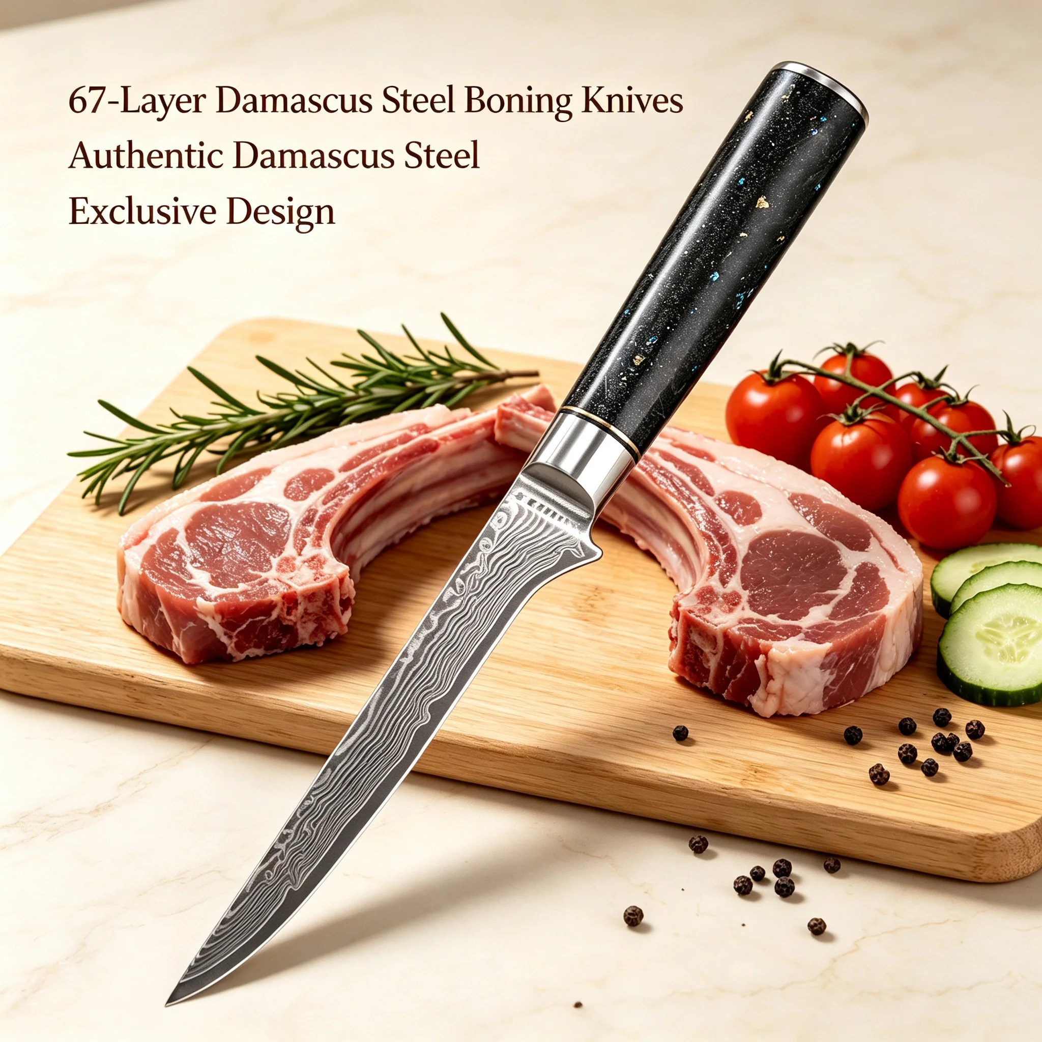 Damascus Steel Boning Knife Deboning Knife Meat Slicing Knife Chef Knife Cutting Knife for Meat Poultry Fish Kitchen Tool