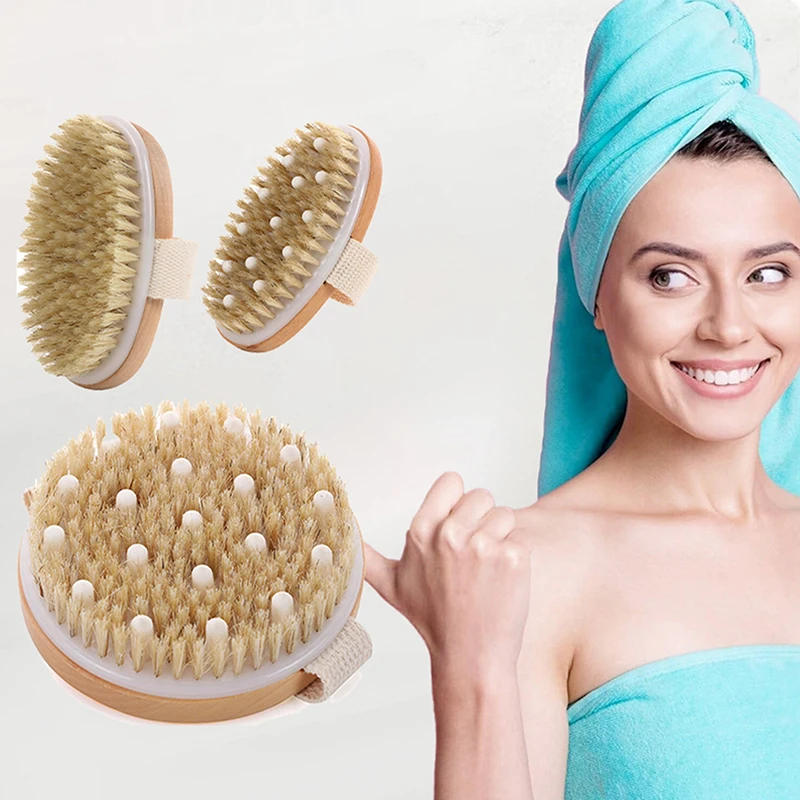 1Pcs Exfoliating Wooden Body Massage Shower Brush Natural Bristle Bath Brush Soft SPA Woman Man Skin Care Wet Dry Body Brush