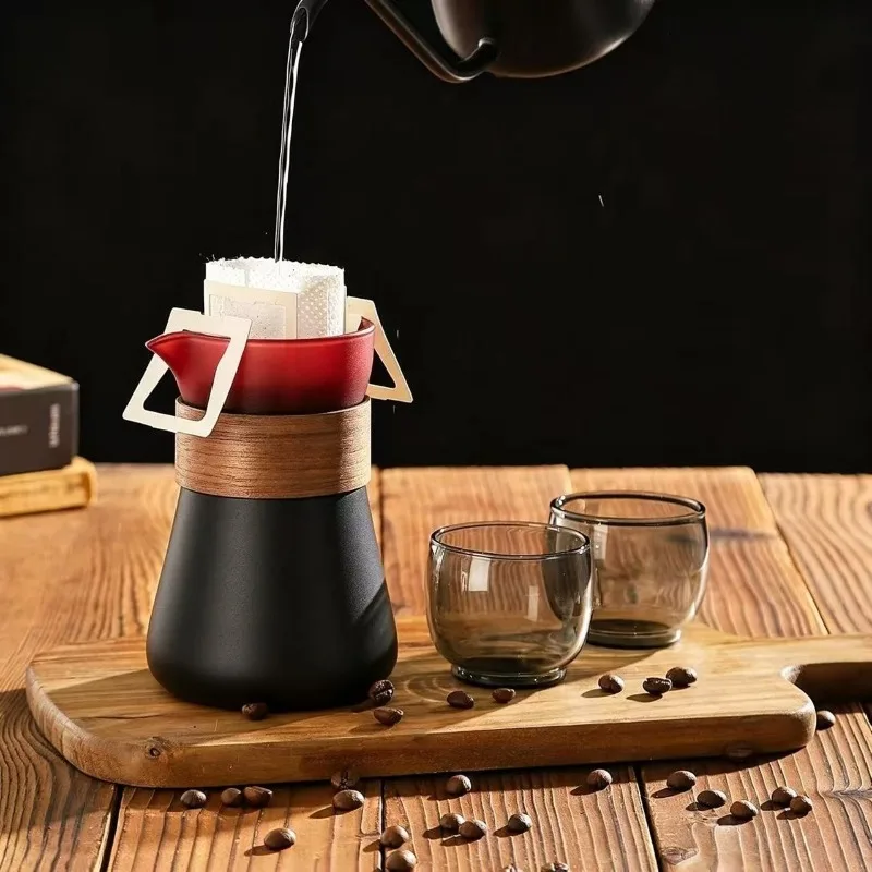 1/2 Pcs Glass Coffee Carafe with Wood Heat-Resistant Layer,Pour Over Coffee Carafe and Tea Steeper Coffee Decanter Coffee Server