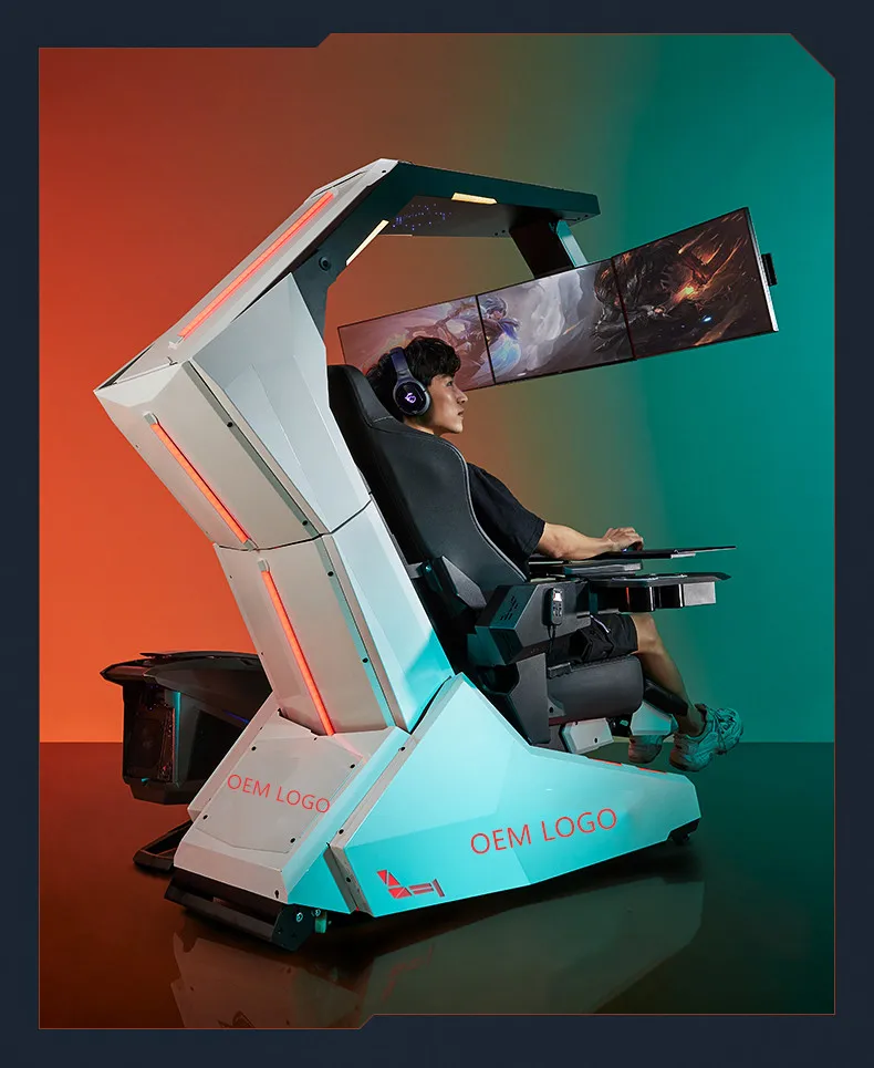 Comfortable Luxury Recline Workstation Chair Computer Cockpit With Massage Speaker Star Ceiling RGB High Back Imperator Works view 6