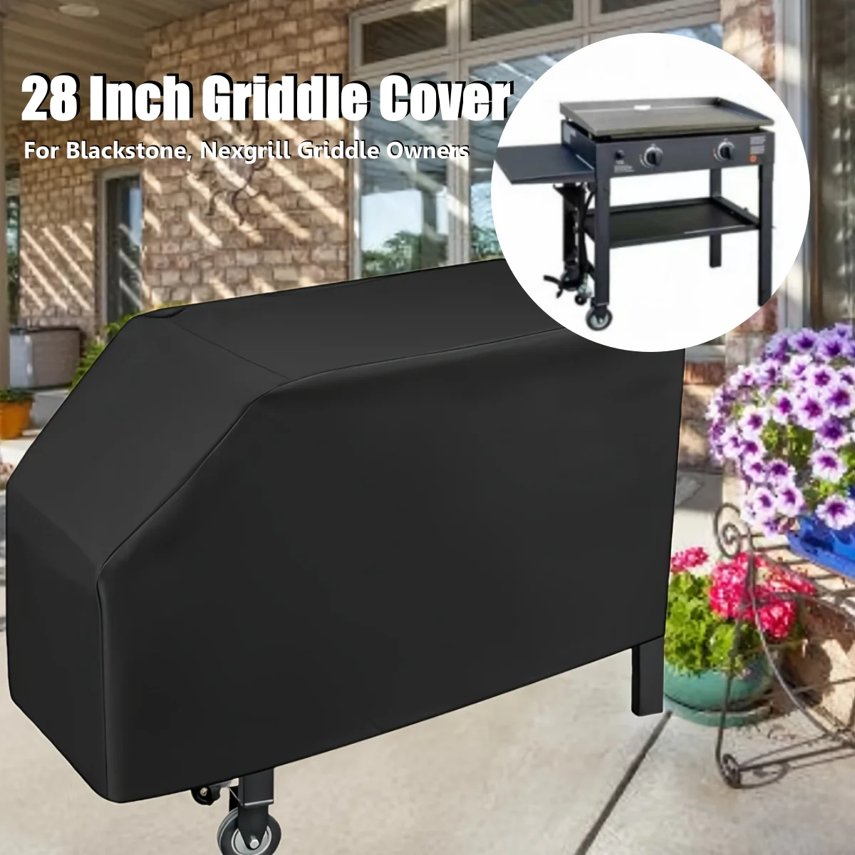 28 inch Blackstone Griddle Cover, Heavy Duty Waterproof Anti-UV Canvas Flat Top BBQ Cover for Blackstone 28'' Outdoor Cooking