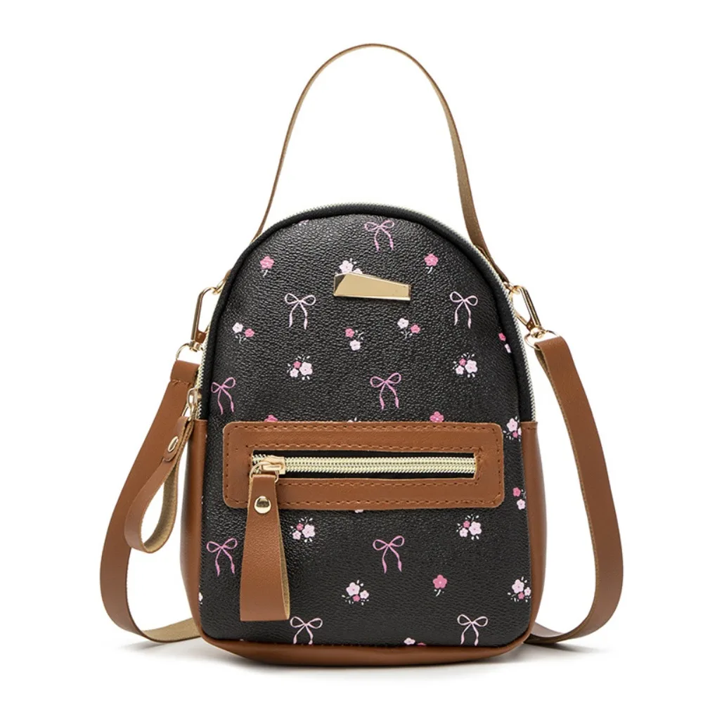Leisure Fashion Printed Women Backpack Double Layer PU Shoulder Bag Versatile Satchel Travel