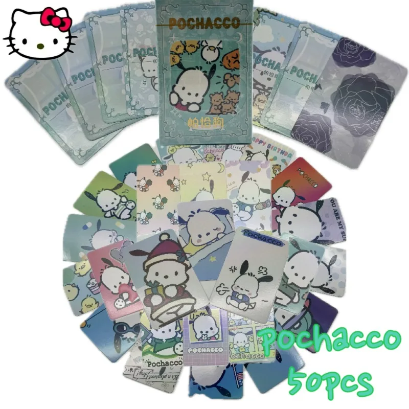 

50 шт. японское аниме Sanrio карта Лазерная Фотокарта Kuromi Melody Cinnamoroll Pachacco декор комнаты мультяшная карта подарок для детей