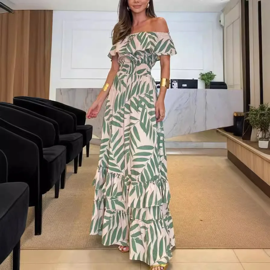 Elegant Women's Long Dresses 2025 Summer Print Vacation Dress Платье Женское Вечернее Vestido De Fiesta Rock Damen Robes Femmes