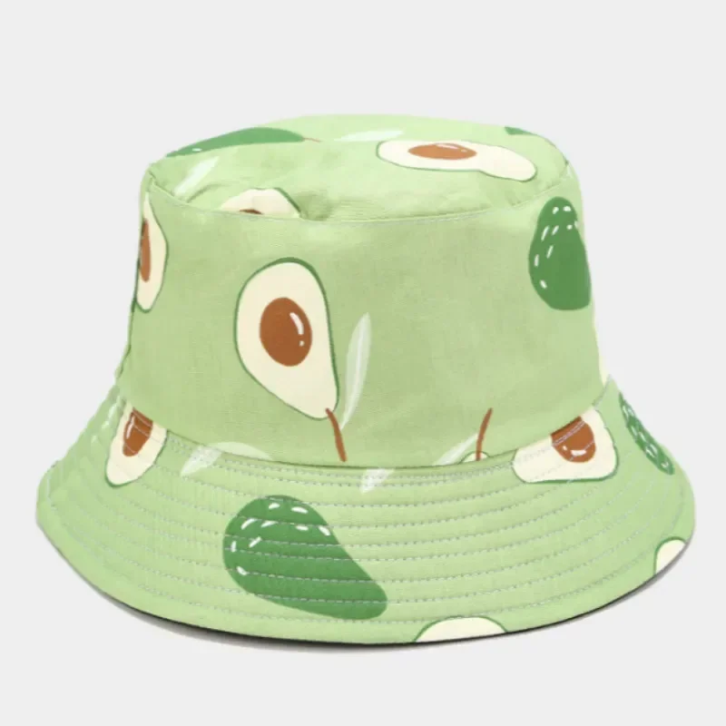 Avocado Cotton Women Reversible Bucket Hat Hip Hop Printed Fruit Spring Beach Panama Hat Summer Hiking Sun Hat Sports Female Cap