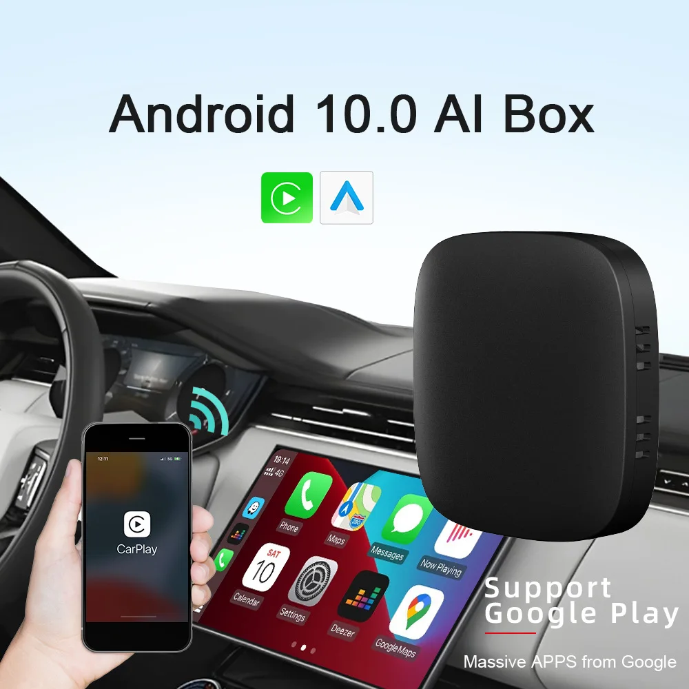 

Android10 Carplay box Ai Box с подключением к беспроводному автомобильному адаптеру, интеллектуальная соединительная коробка для автомобильной навигации Android Auto