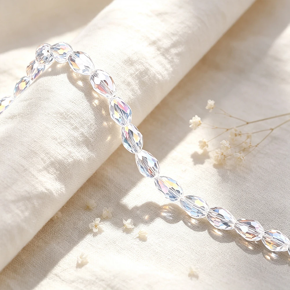 50pcs Clear Mango Bead Multi Faceted Straight Hole Glass Crystal Spacer Beads Handmade DIY Curtain Bracelet Decorative Accessory