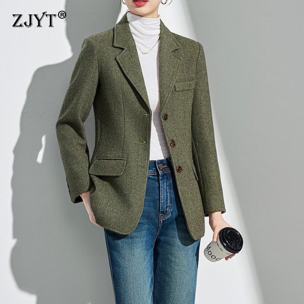 

ZJYT модные женские шерстяные пиджаки пальто больших размеров с длинным рукавом с отложным воротником повседневные куртки элегантная офисная женская верхняя одежда