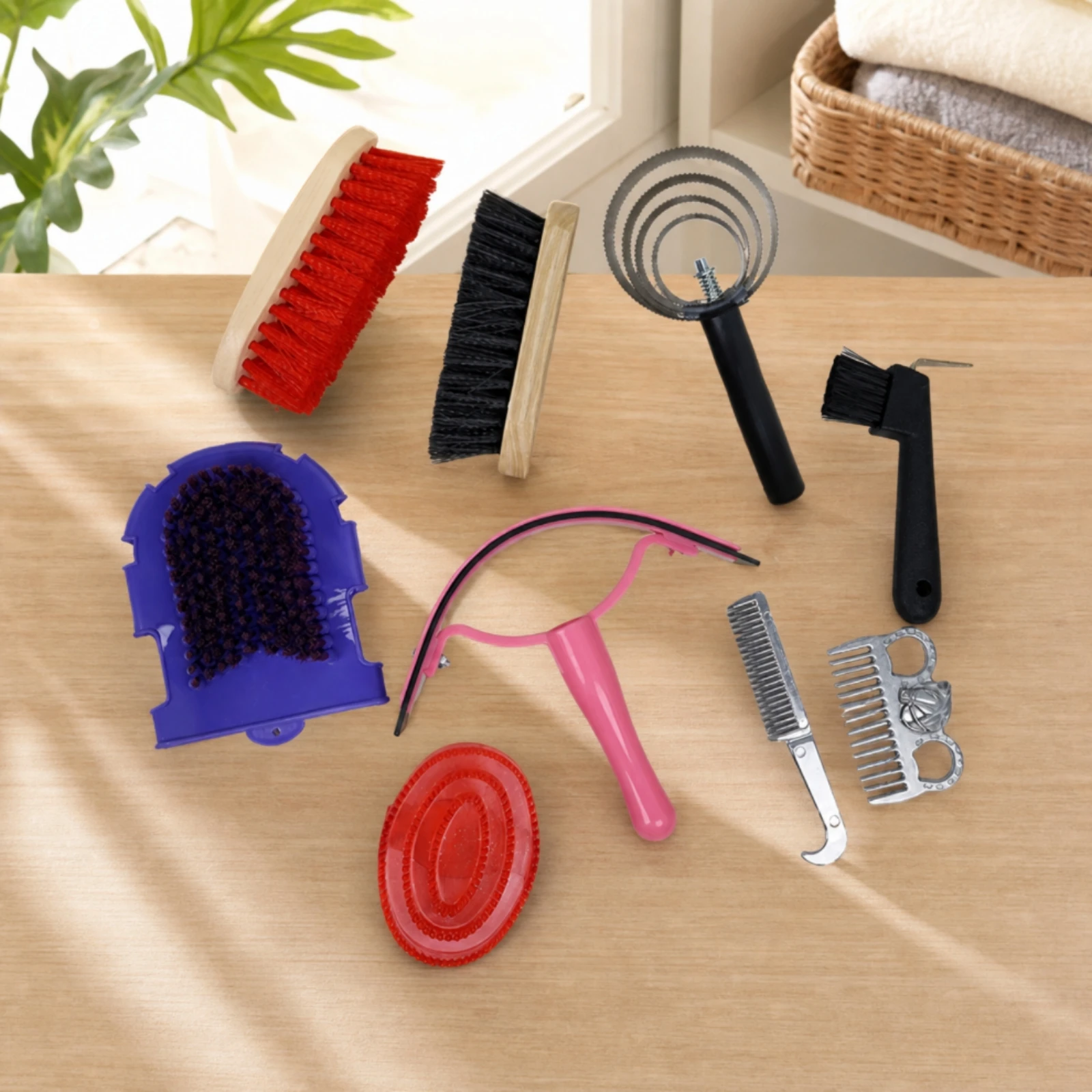 9 Pieces Horse Brush Kit Portable Brush Set with Storage Bag Horse Grooming Kit with Organizer Bag Organized Long-Lasting