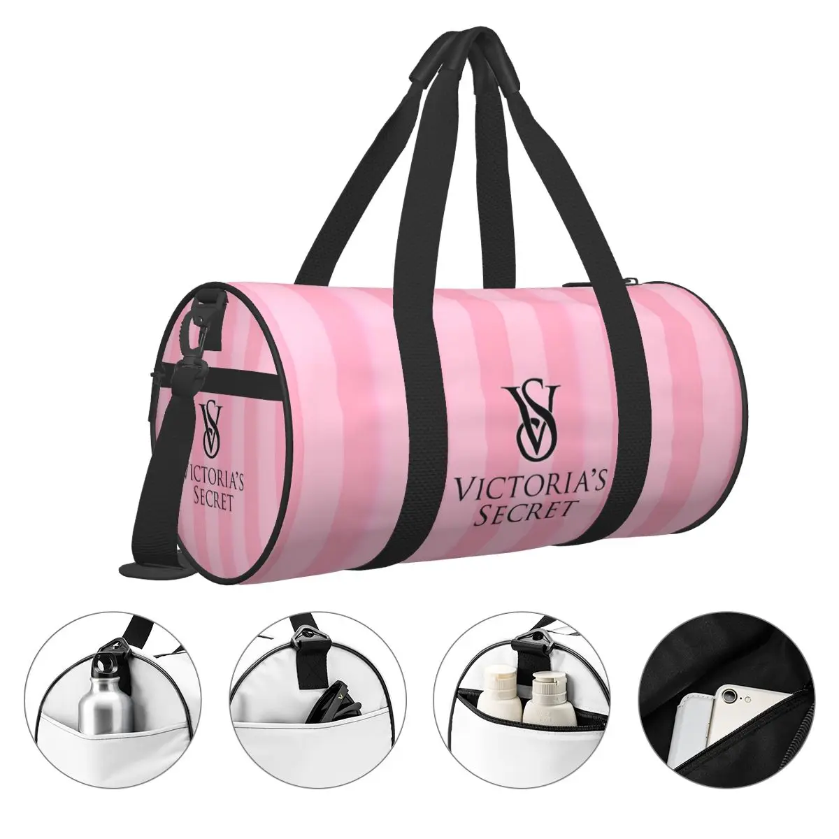 Pink-Victoria-S-Love-Secret-Style Women Men Round Large Capacity Travel Duffel Bag Carry On Luggage Bag Men Tote