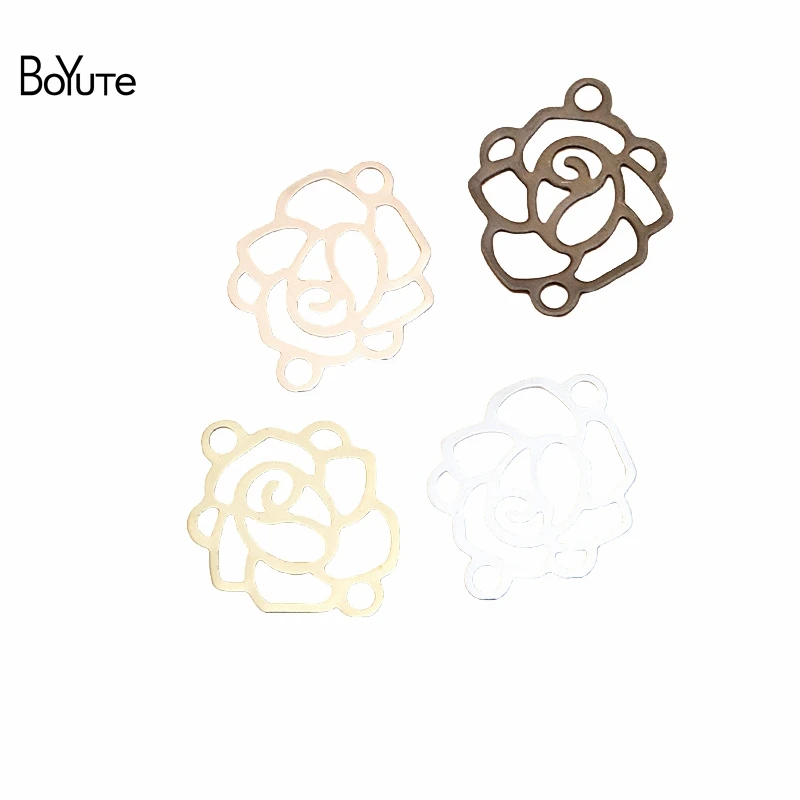 

BoYuTe (100 Pieces/Lot) 14*17MM Metal Brass Stamping Flower Rose Connector Charms Diy Hand Made Jewelry Accessories