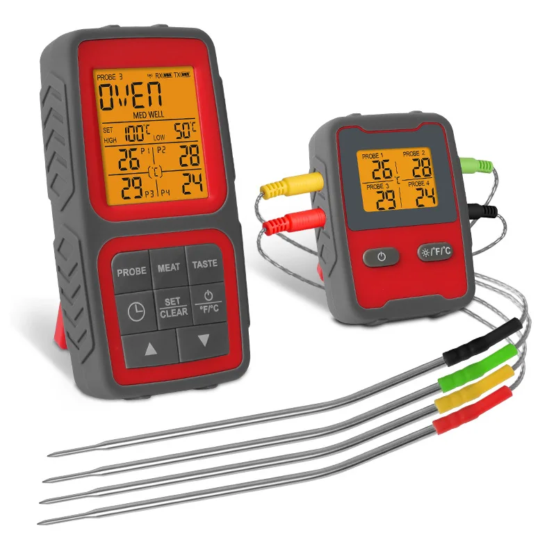 

New Wireless 4-Probe BBQ Thermometer 4-Channel Backlit Display for Kitchen Meat Cooking Grilling Precision Food Temperature