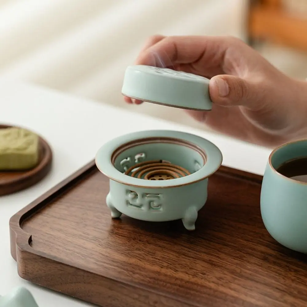 

Craft Ceramics Incense Burner Retro Creative Aromatherapy Holder with Lid Sandalwood Agarwood Stove Bedroom