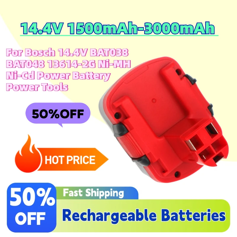 High-Quality 14.4V 1.5Ah-3.0Ah Rechargeable Battery For Bosch 14.4V BAT038 BAT048 13614-2G Ni-MH Ni-Cd Power Battery Power Tools