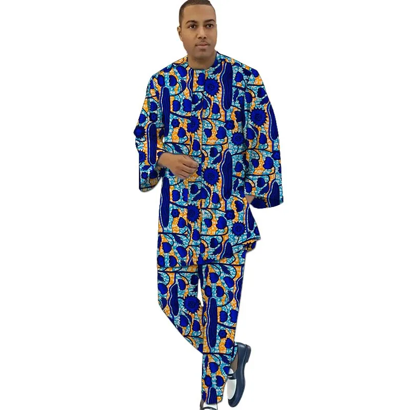 African Print Couture Men's Ankara Outfit Set Half Sleeve Tops With Pants Vintage Loose Style Suit Designer Handmade For Party