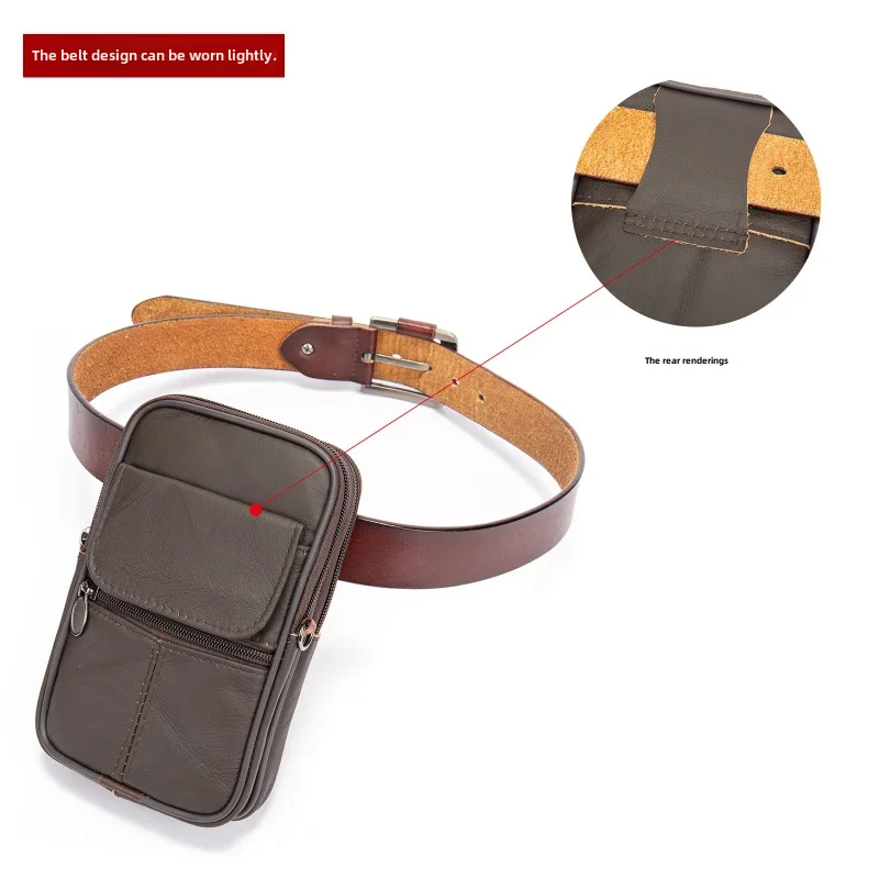 New Men\'s cow leather vintage man small waist casual bag male crossbody mobile phone bag