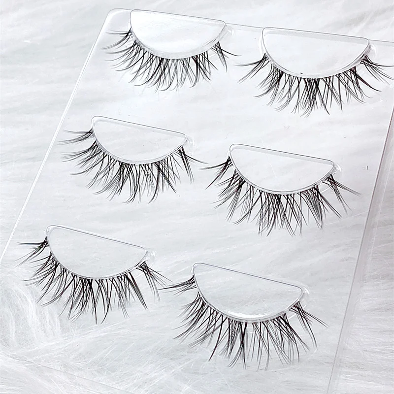 NEW Japanese Transparent Terrier Natural False Eyelashes Soft Stem Simulation Eye Tail with Long Air Eyelashes 3 Pairs Lashes